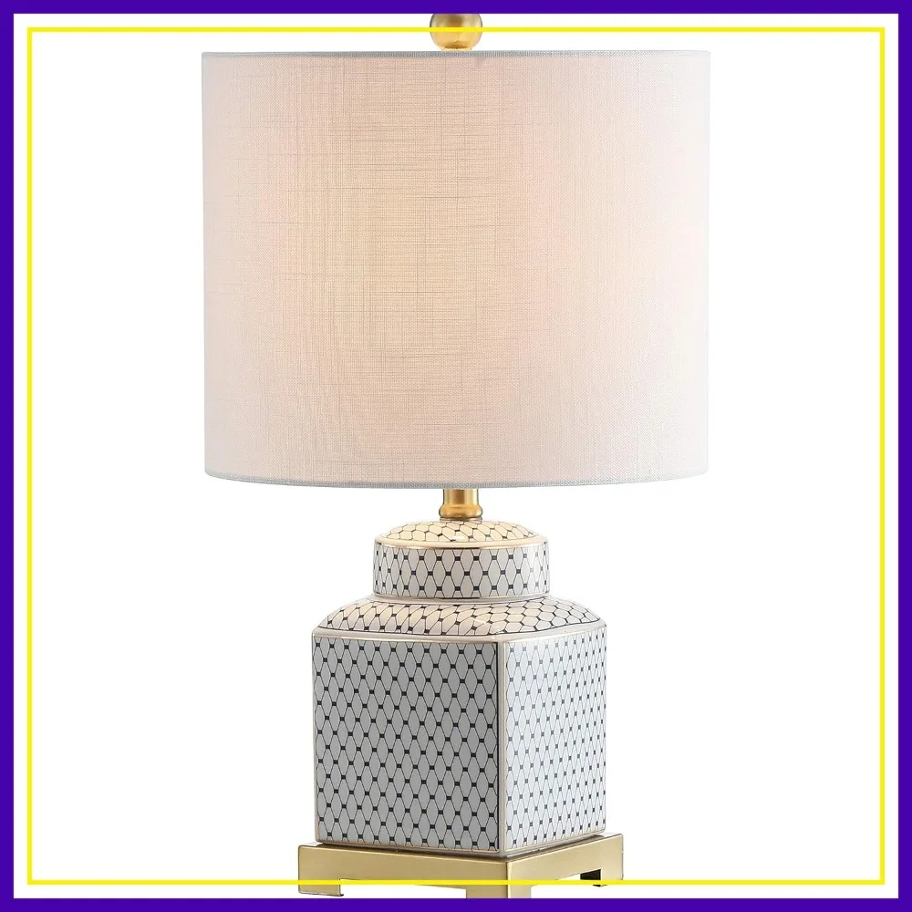 21.5" Ceramic Ginger Jar LED Table Lamp, White and Navy Blue Fishnet Pattern, Linen Shade, Brass Base, Bulb Included
21.5" Ceramic Ginger Jar LED Table Lamp, White and Navy Blue Fishnet Pattern, Linen Shade, Brass Base, Bulb Included