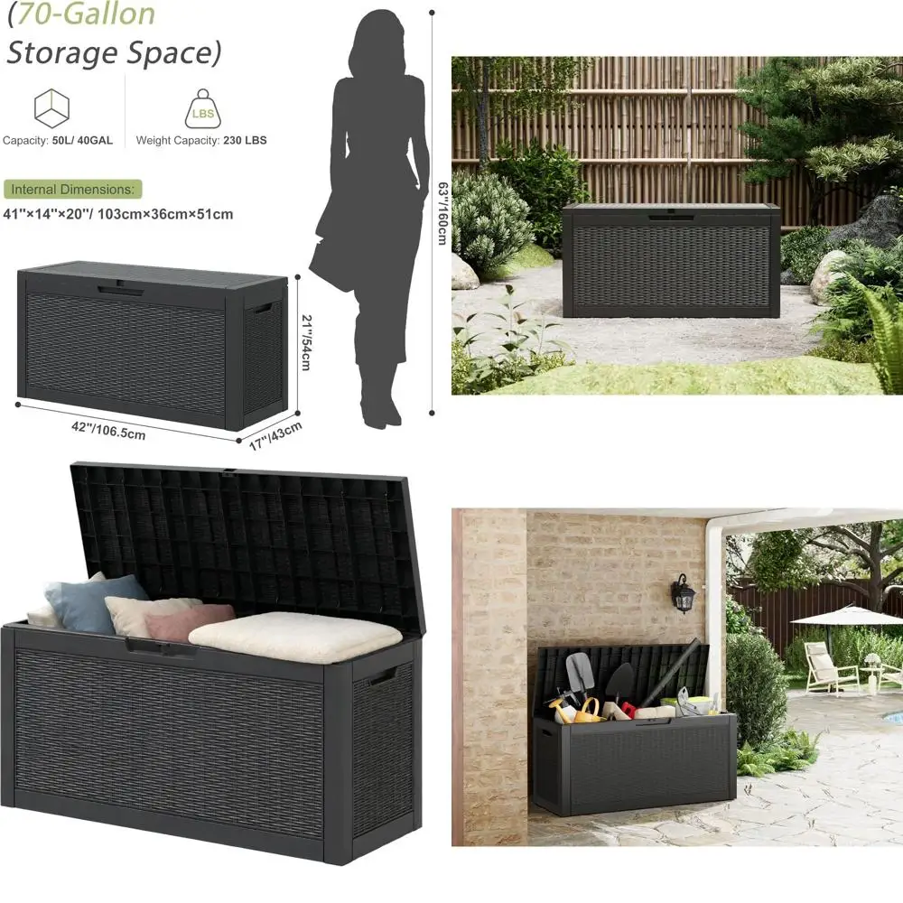 Large Waterproof Outdoor Storage Deck Box with Lockable Lid, Black Rattan Style for Patio and Backyard Accessories
Large Waterproof Outdoor Storage Deck Box with Lockable Lid, Black Rattan Style for Patio and Backyard Accessories