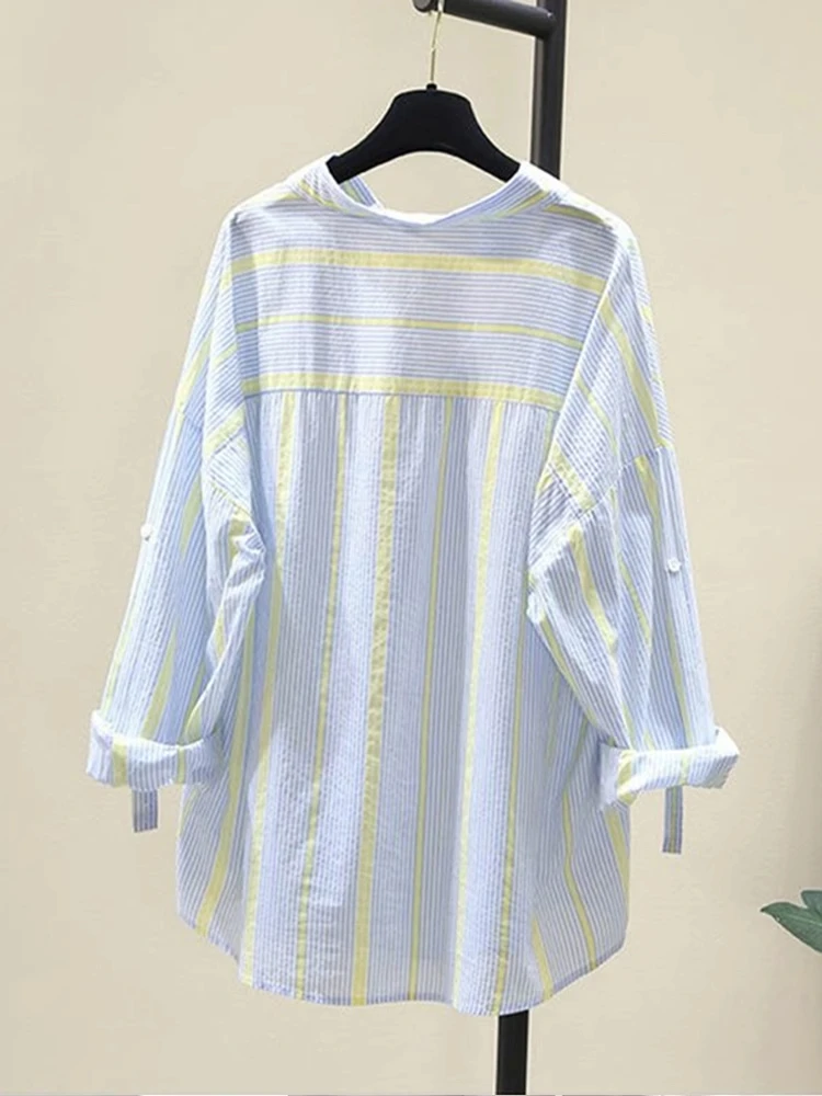 Blue Striped Loose Fit Summer irt Women's Sun Protection Long Sve Top Thin Korean Sle Commute Faion plus Size
Blue Striped Loose Fit Summer irt Women's Sun Protection Long Sve Top Thin Korean Sle Commute Faion plus Size
