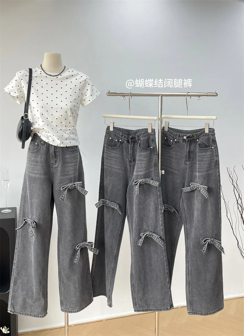 Women's Black Gothic Bow Jeans Harajuku Y2k 2000s 90s Aesthetic Baggy Denim Trousers Oversize Jean Pants Vintage Trashy Clothes
Women's Black Gothic Bow Jeans Harajuku Y2k 2000s 90s Aesthetic Baggy Denim Trousers Oversize Jean Pants Vintage Trashy Clothes