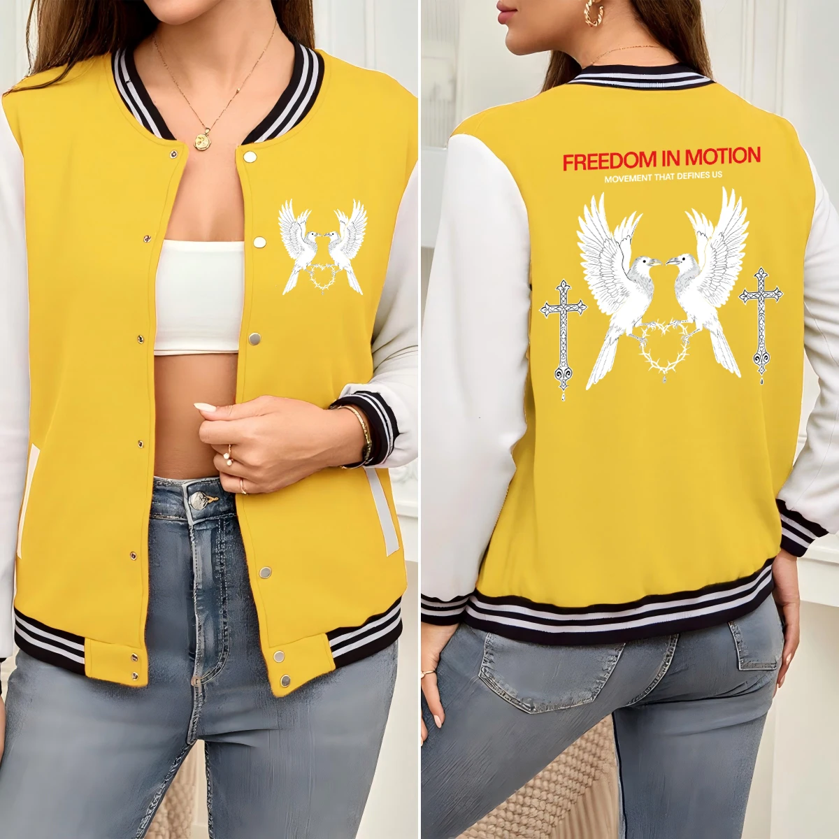 Женская куртка с принтом «Свобода в движении птицы и мира», хлопковая универсальная уличная одежда, осенняя красочная бейсбольная форма, повседневная одежда
Женская куртка с принтом «Свобода в движении птицы и мира», хлопковая универсальная уличная одежда, осенняя красочная бейсбольная форма, повседневная одежда