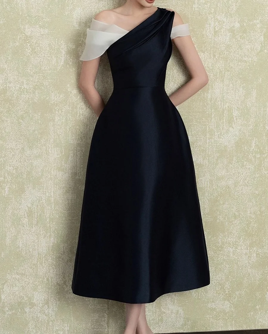 Customized Black Evening Dress With One Shoulder Sleeves A-line Satin Ball Gowns Simple Banquet Birthday Party Formal Dresses
Customized Black Evening Dress With One Shoulder Sleeves A-line Satin Ball Gowns Simple Banquet Birthday Party Formal Dresses