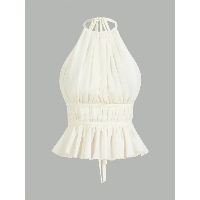 Sweet and Spicy Chiffon Solid Color Round Neck Pleated Halter Neck Women's New Elegant Designer Backless Tie-Up Top
Sweet and Spicy Chiffon Solid Color Round Neck Pleated Halter Neck Women's New Elegant Designer Backless Tie-Up Top