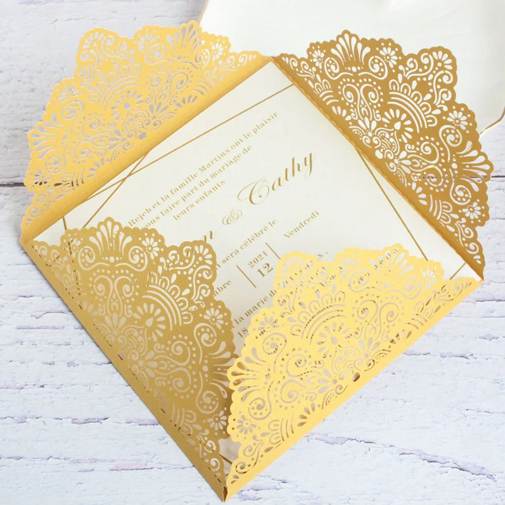 Yellow Wedding Invitation Cards Lace Laser Cut Design Customized Printing 50 Set
Yellow Wedding Invitation Cards Lace Laser Cut Design Customized Printing 50 Set