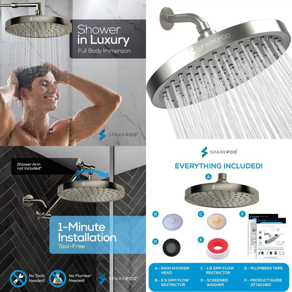 Luxury High-Pressure Shower Head - Quick Install, Easy Clean, 8 Brushed Nickel
Luxury High-Pressure Shower Head - Quick Install, Easy Clean, 8 Brushed Nickel