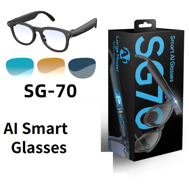 SG70 Intelligent Bluetooth Audio Glasses For Calling Taking Photos And Cameras AI Voice Assistant For Translating Glasses
SG70 Intelligent Bluetooth Audio Glasses For Calling Taking Photos And Cameras AI Voice Assistant For Translating Glasses