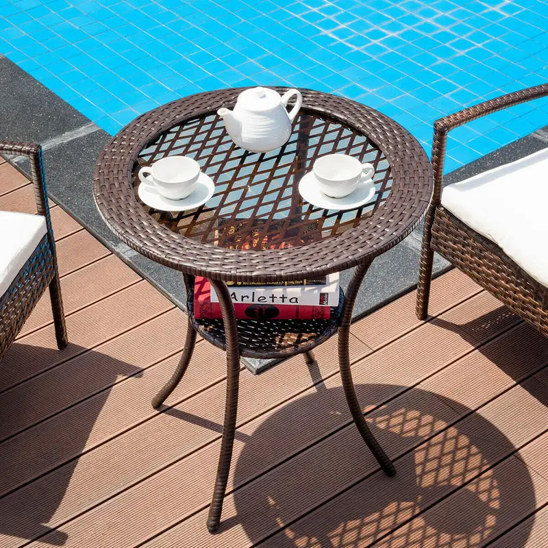 PE Wicker Patio Bistro Table Round with Tempered Glass Top and Shelf
PE Wicker Patio Bistro Table Round with Tempered Glass Top and Shelf