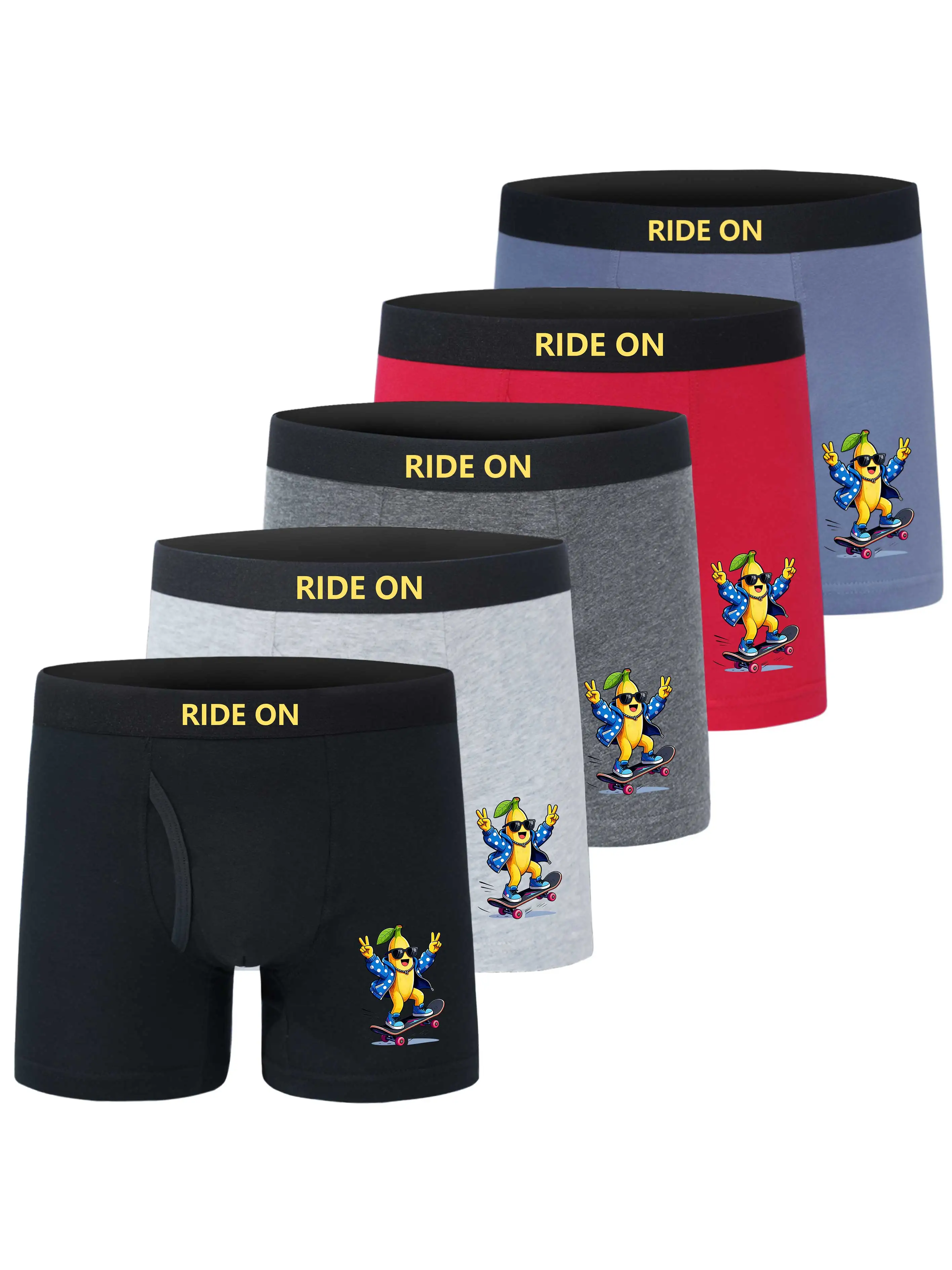 5-Pack Boys Boxer Briefs Cool Skateboard Banana Print 95% Cotton Kids Underwear Breathable Funny Skater Panties
5-Pack Boys Boxer Briefs Cool Skateboard Banana Print 95% Cotton Kids Underwear Breathable Funny Skater Panties