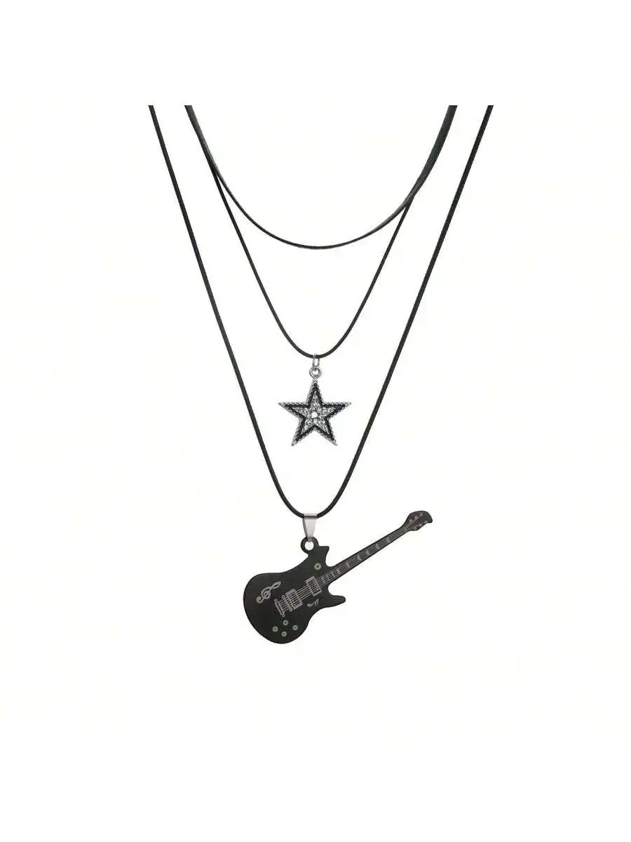 Multi-Layer Punk Style Guitar And Star Pendant Choker Necklace For Adults
Multi-Layer Punk Style Guitar And Star Pendant Choker Necklace For Adults