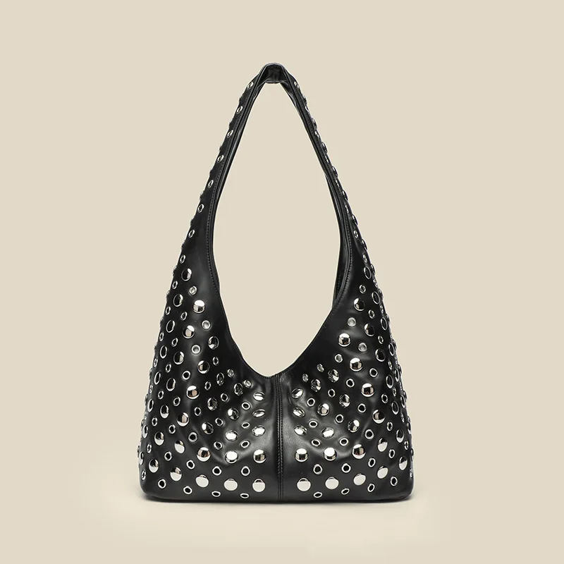 Genuine Leather Fashion Rivet Shoulder Bag Green Black Casual Personality Cool Sliver Dot Rivet Underarm Bucket New Tote Handbag
Genuine Leather Fashion Rivet Shoulder Bag Green Black Casual Personality Cool Sliver Dot Rivet Underarm Bucket New Tote Handbag