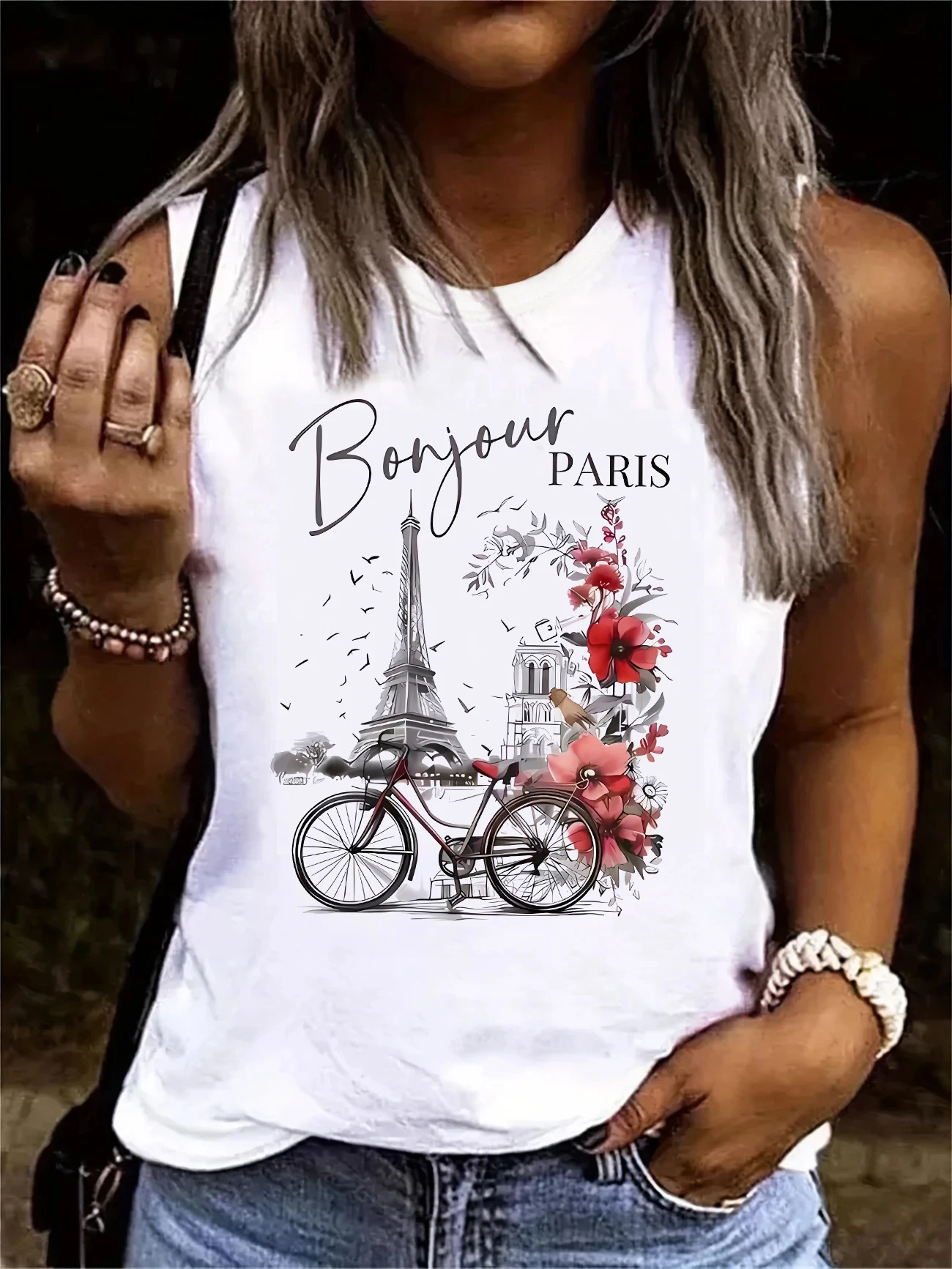 Fashion Bonjour ParisText Print T-shirt Printed Vest Graphic Print Tank Top Women’s Sleeveless Crew Neck Casual Top
Fashion Bonjour ParisText Print T-shirt Printed Vest Graphic Print Tank Top Women’s Sleeveless Crew Neck Casual Top