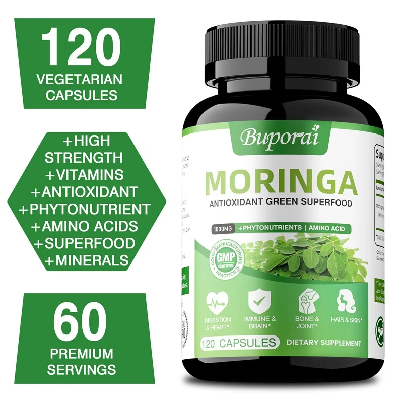 Moringa Capsules - Supports Heart, Joint and Digestive Health, Lowers Cholesterol, Boosts Energy, Antioxidant and Anti-aging
Moringa Capsules - Supports Heart, Joint and Digestive Health, Lowers Cholesterol, Boosts Energy, Antioxidant and Anti-aging