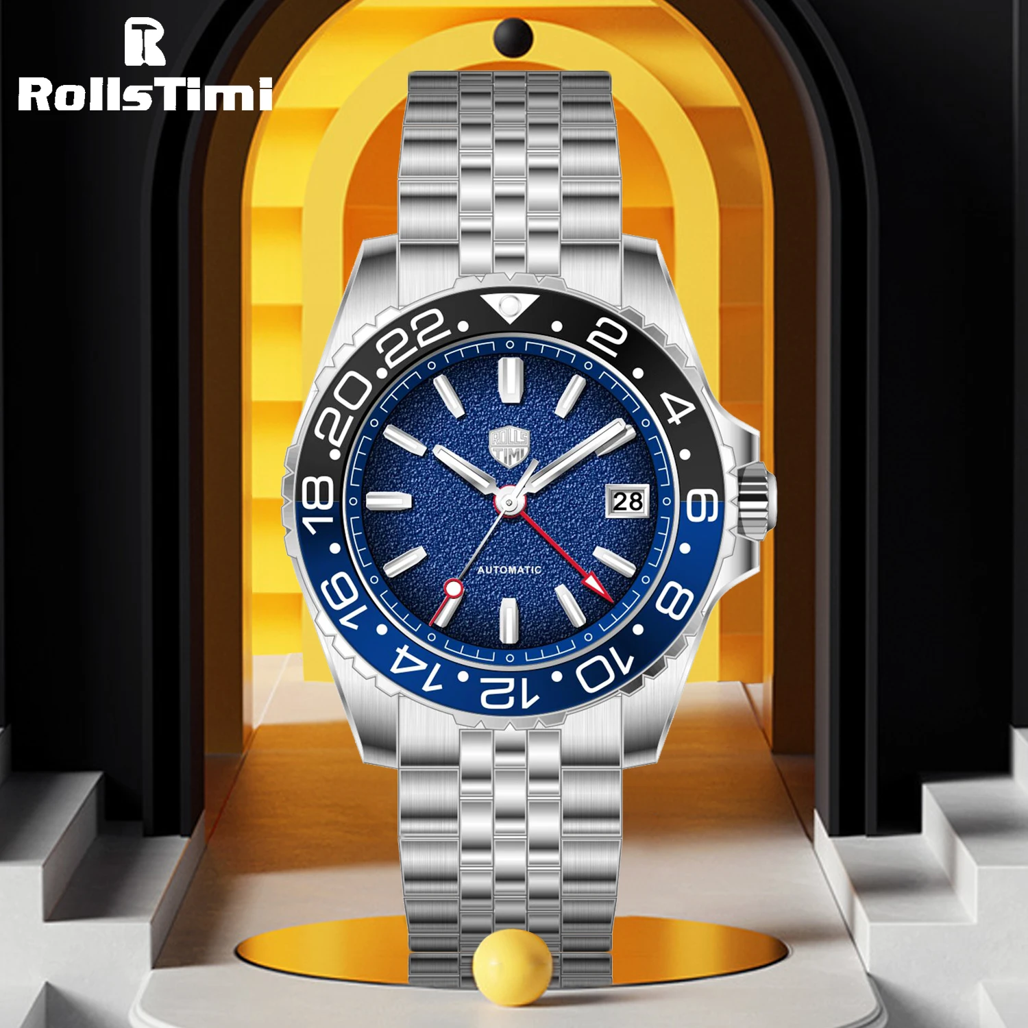 New 2025 RollsTimi GMT Men's Watch Mechanical Automatic Watch Luxury Stainless Steel Wristwatch with Sapphire Mirror Clock Gifts
New 2025 RollsTimi GMT Men's Watch Mechanical Automatic Watch Luxury Stainless Steel Wristwatch with Sapphire Mirror Clock Gifts