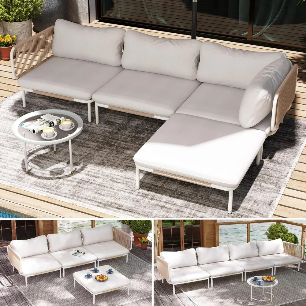 Patio Sectional Sofa Set, Outdoor Furniture, 4-Seat Conversation Set with Cushion, White Frame, Beige Mat Set
Patio Sectional Sofa Set, Outdoor Furniture, 4-Seat Conversation Set with Cushion, White Frame, Beige Mat Set