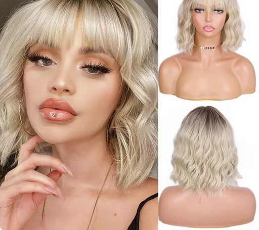 Short Ombre Blonde Wigs Wavy Bob Wig with Air Bangs Women's Synthetic Curly Pastel Bob Wig for Girl Colorful Cosplay Wigs
Short Ombre Blonde Wigs Wavy Bob Wig with Air Bangs Women's Synthetic Curly Pastel Bob Wig for Girl Colorful Cosplay Wigs