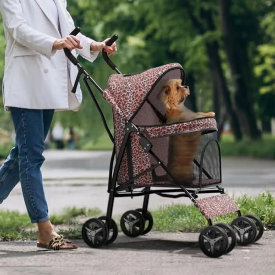 Dog stroller for small dogs 1022 lbs, polyester fabric, leopard print, rear storage, lightweight foldable
Dog stroller for small dogs 1022 lbs, polyester fabric, leopard print, rear storage, lightweight foldable