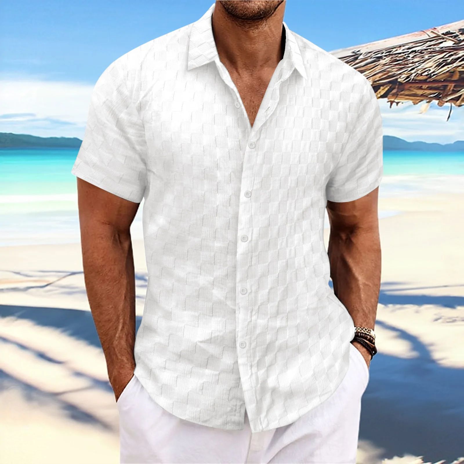 Fashion Men's Plaid Jacquard Short Sleeve Shirt Casual Loose Breathable Open Front Cardigan Tops for Daily Streetwear Beach
Fashion Men's Plaid Jacquard Short Sleeve Shirt Casual Loose Breathable Open Front Cardigan Tops for Daily Streetwear Beach