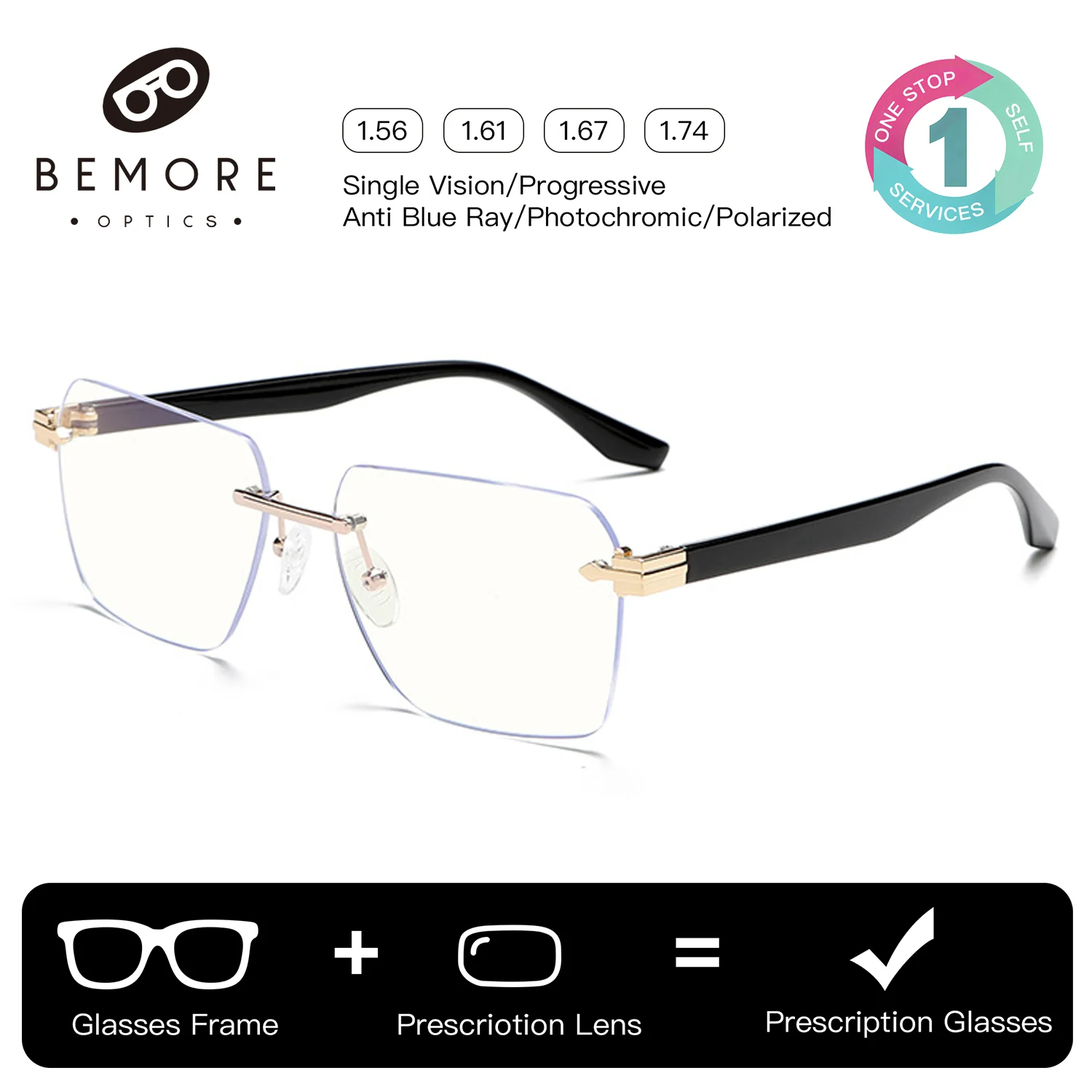 BEMORE Polygon Rimless Prescription Glasses Photochromic Anti Blue Light Woman Reading Myopia Optical Eyeglasses
BEMORE Polygon Rimless Prescription Glasses Photochromic Anti Blue Light Woman Reading Myopia Optical Eyeglasses