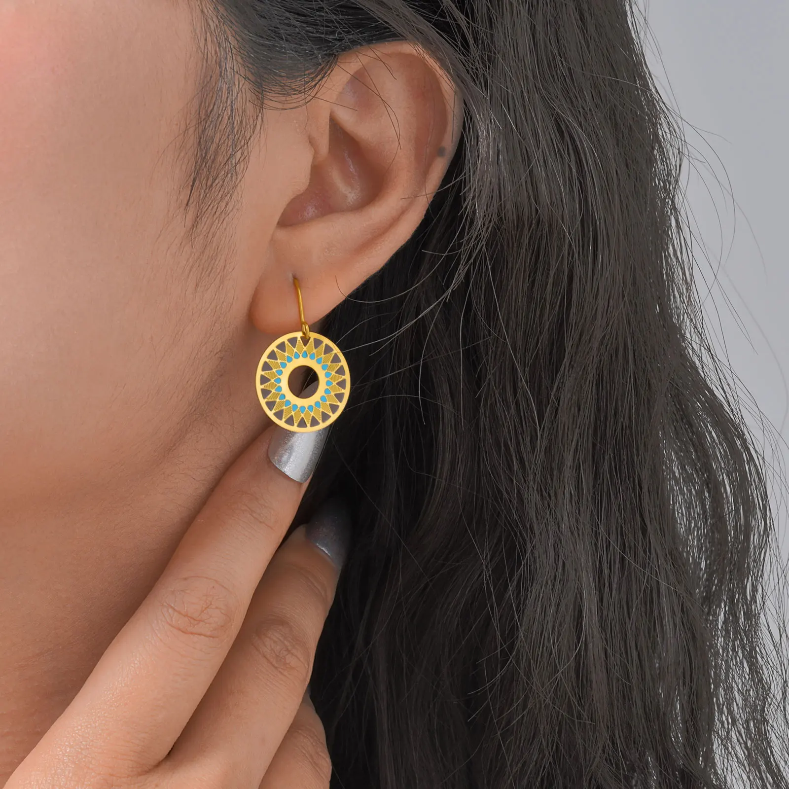 Boho Colorful Painted Round Drop Earrings for Women, Geometric Gold Plated Stainless Steel Earrings,Vintage Jewelry Summer Party
Boho Colorful Painted Round Drop Earrings for Women, Geometric Gold Plated Stainless Steel Earrings,Vintage Jewelry Summer Party
