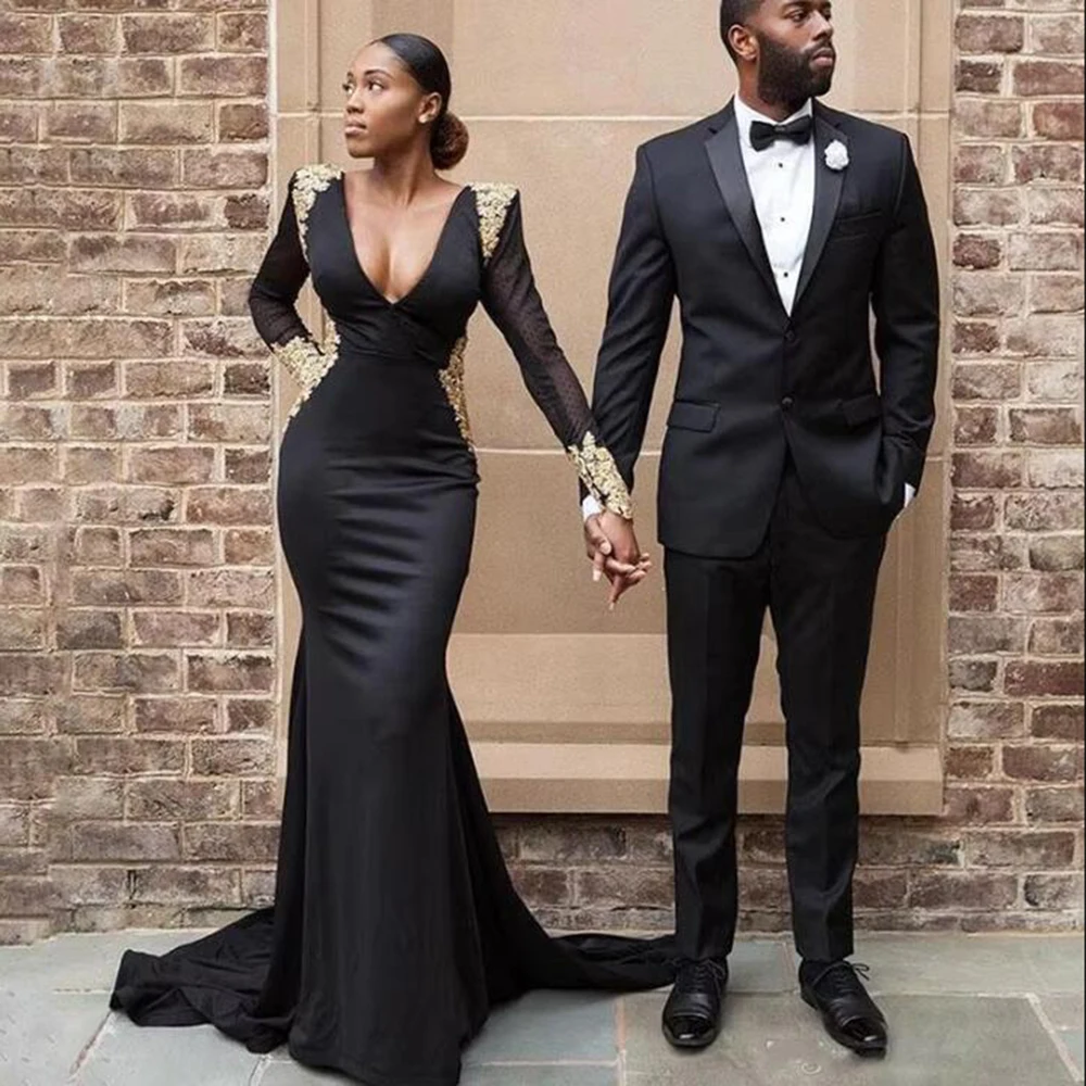 Luxury Black Evening Dresses V-neck Floor Length Mermaid Appliques Backless Slim Fit Illusion Sexy Women Banquet Prom Gowns 
Luxury Black Evening Dresses V-neck Floor Length Mermaid Appliques Backless Slim Fit Illusion Sexy Women Banquet Prom Gowns