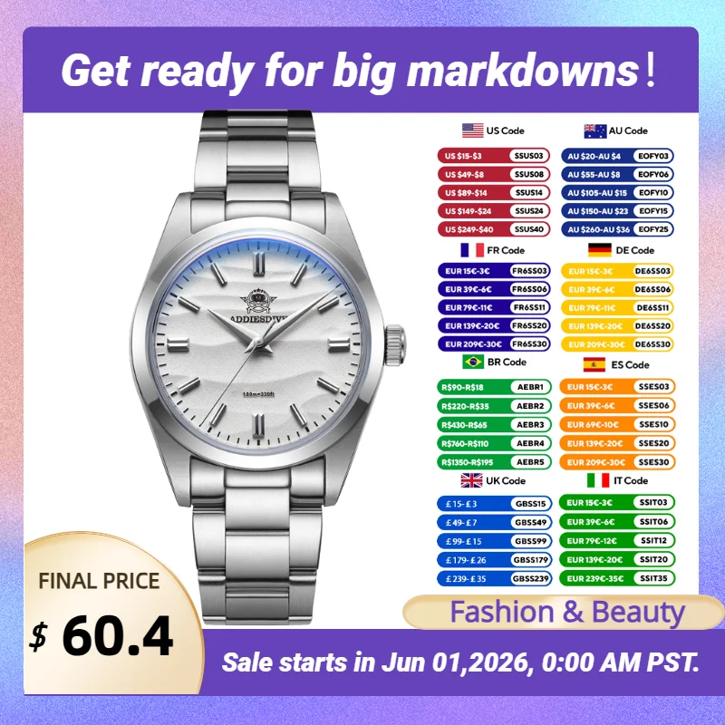 ADDIESDIVE Watch Women's Wristwatch Brand High Quality Luxury Quartz Watch Domed Glass 100m Waterproof Stainless Steel Watches
ADDIESDIVE Watch Women's Wristwatch Brand High Quality Luxury Quartz Watch Domed Glass 100m Waterproof Stainless Steel Watches