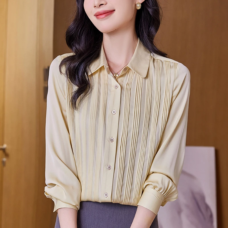 Elegant Fashion Shirts And Blouses For Women Turn-down Collar Long Sleeve Women's Solid Blouse Office Lady Real Silk Shirt Tops
Elegant Fashion Shirts And Blouses For Women Turn-down Collar Long Sleeve Women's Solid Blouse Office Lady Real Silk Shirt Tops