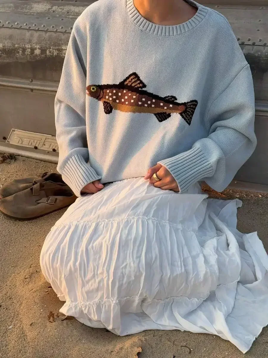 Women Fish Graphic Knit Sweater Loose Long Sleeve Crew Neck Vintage Streetwear Fall Winter
Women Fish Graphic Knit Sweater Loose Long Sleeve Crew Neck Vintage Streetwear Fall Winter