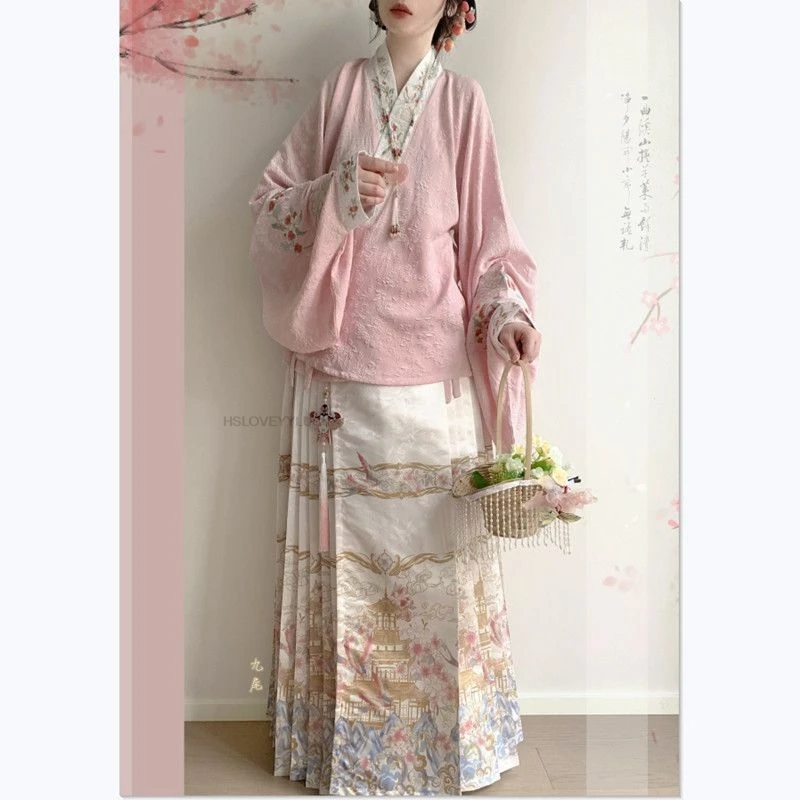 Ming-style Hanfu cross-wearing Mandarin Collar Short Jacket With Pipa Sleeves spring/summer Set Chinese Style Vintage Hanfu Set
Ming-style Hanfu cross-wearing Mandarin Collar Short Jacket With Pipa Sleeves spring/summer Set Chinese Style Vintage Hanfu Set