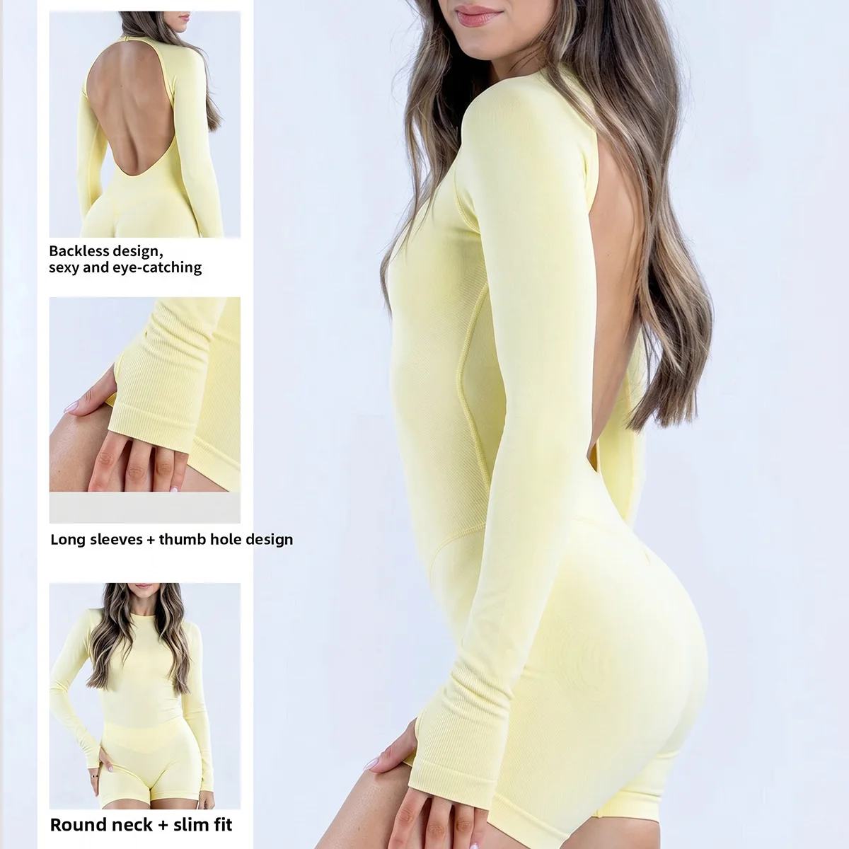 Denyf New-Women Activewear Bodysuit One Piece Backless Long Sleeve Short Leggings Seamless High Stretch for Yoga Run Gym Fitness
Denyf New-Women Activewear Bodysuit One Piece Backless Long Sleeve Short Leggings Seamless High Stretch for Yoga Run Gym Fitness