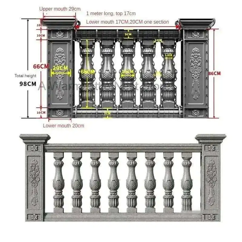 European Villa Roman Column Railing Mold Home Garden Buildings Guardrail Mold Thickened Cast-in-place Cement Balcony Fence Molds
European Villa Roman Column Railing Mold Home Garden Buildings Guardrail Mold Thickened Cast-in-place Cement Balcony Fence Molds