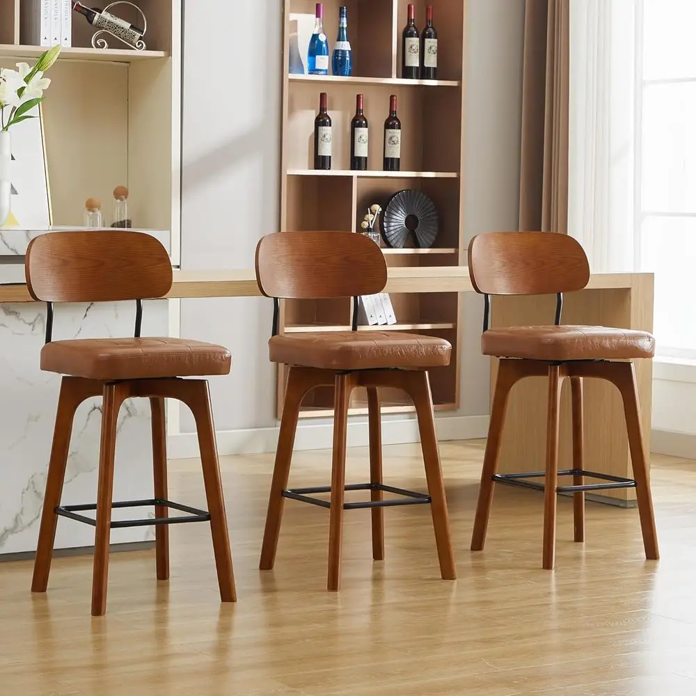 Rattan Back Swivel Bar Stools, Set of 3, 25.5 Seat Height, Leather, Brown Bentwood Wood
Rattan Back Swivel Bar Stools, Set of 3, 25.5 Seat Height, Leather, Brown Bentwood Wood