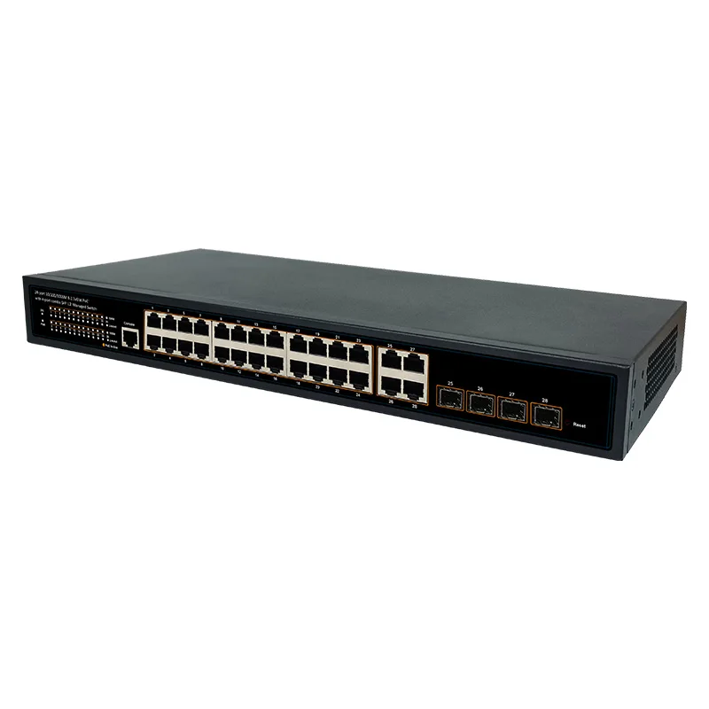 24GE PoE+4GE+4G SFP Slot+1 Console L2 Managed Type PoE Switch 10/100/1000Mbps Full-Duplex Half-Duplex
24GE PoE+4GE+4G SFP Slot+1 Console L2 Managed Type PoE Switch 10/100/1000Mbps Full-Duplex Half-Duplex