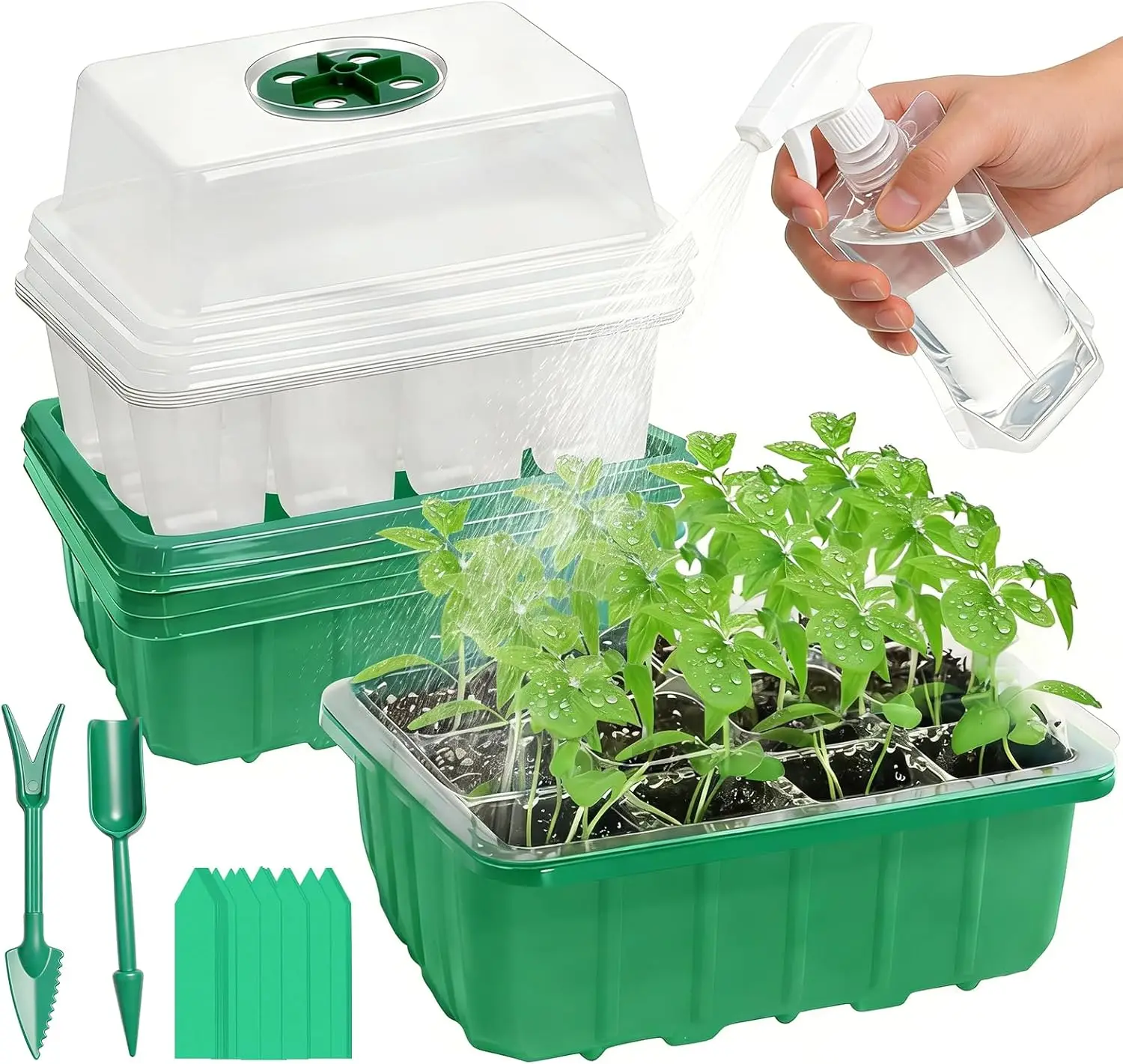 5-Pack Seed Starter Tray Kit with Humidity Dome, Plant Germination Trays, Labels & Foldable Watering Can
5-Pack Seed Starter Tray Kit with Humidity Dome, Plant Germination Trays, Labels & Foldable Watering Can