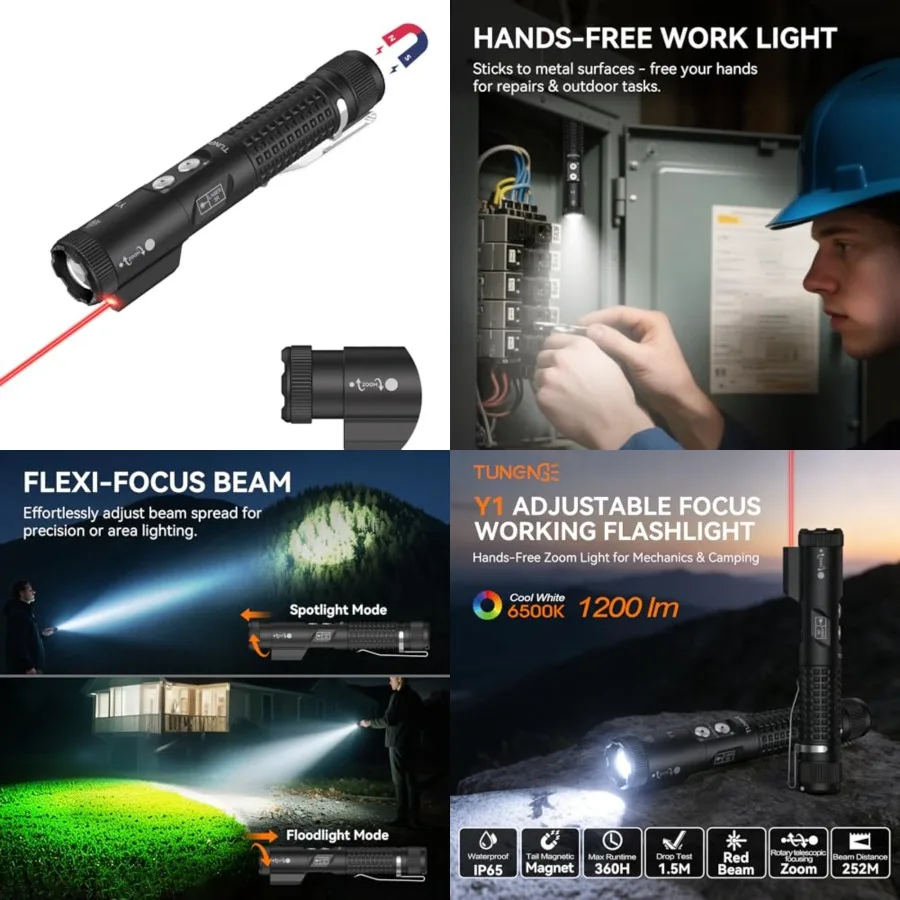 Y1 EDC Flashlight Rechargeable with White Light and Red Beam, 1200 High Lumens Zoomable LED Flash Light, Hands-Free Magnetic Wo
Y1 EDC Flashlight Rechargeable with White Light and Red Beam, 1200 High Lumens Zoomable LED Flash Light, Hands-Free Magnetic Wo