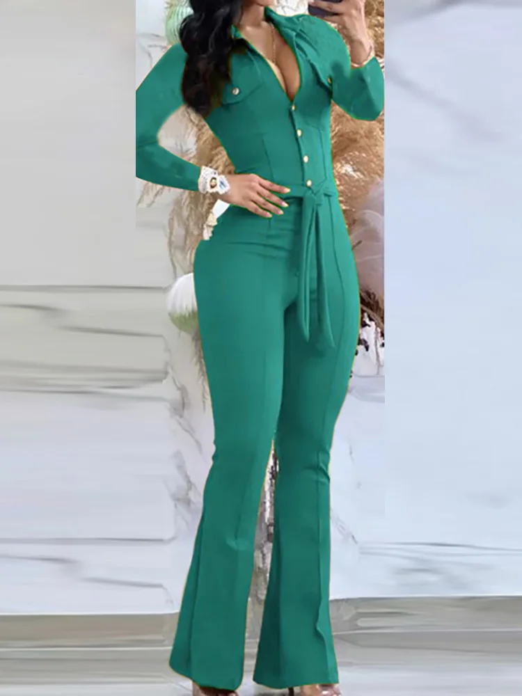 Elegant Office Lady Solid Flare Pants Jumpsuits Autumn Winter Slim Fit Skinny Women Rompers Female Long Pants Overalls With Belt
Elegant Office Lady Solid Flare Pants Jumpsuits Autumn Winter Slim Fit Skinny Women Rompers Female Long Pants Overalls With Belt