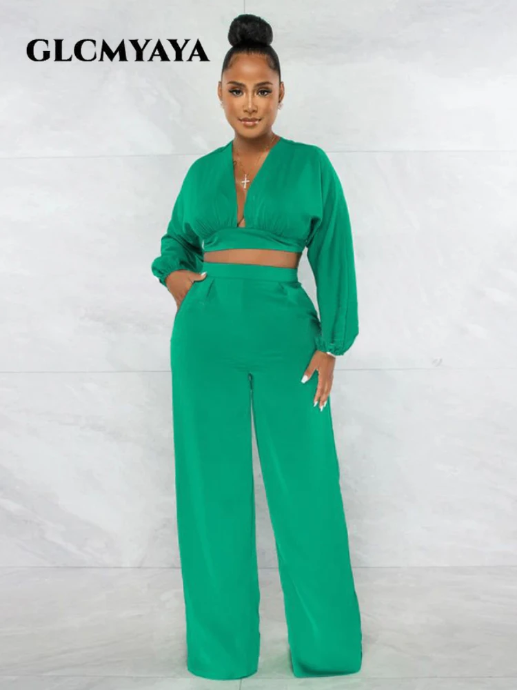 CM.YAYA Elegant Solid Straight Wide Leg Pants Suit for Women Long Sleeve Deep V-neck Blouse Shirt Fashion Two 2 Piece Set Outfit
CM.YAYA Elegant Solid Straight Wide Leg Pants Suit for Women Long Sleeve Deep V-neck Blouse Shirt Fashion Two 2 Piece Set Outfit