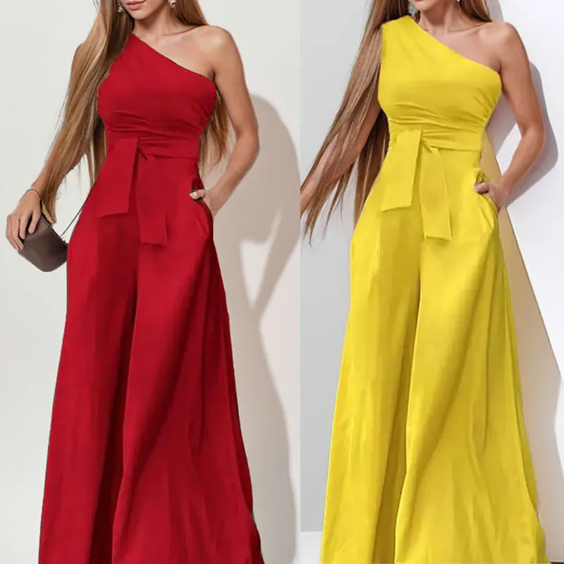 Fashionable Pure Color Slant Shoulder Belted Wide Leg Women's Clothing Spring New Arrival High Waist Trousers Cross-Border
Fashionable Pure Color Slant Shoulder Belted Wide Leg Women's Clothing Spring New Arrival High Waist Trousers Cross-Border