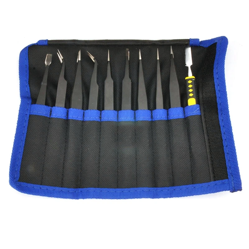 10-Piece Set Anti-Static Tweezers Combination Set Cloth Bag Tweezer Combination Suit Easy Storage
10-Piece Set Anti-Static Tweezers Combination Set Cloth Bag Tweezer Combination Suit Easy Storage