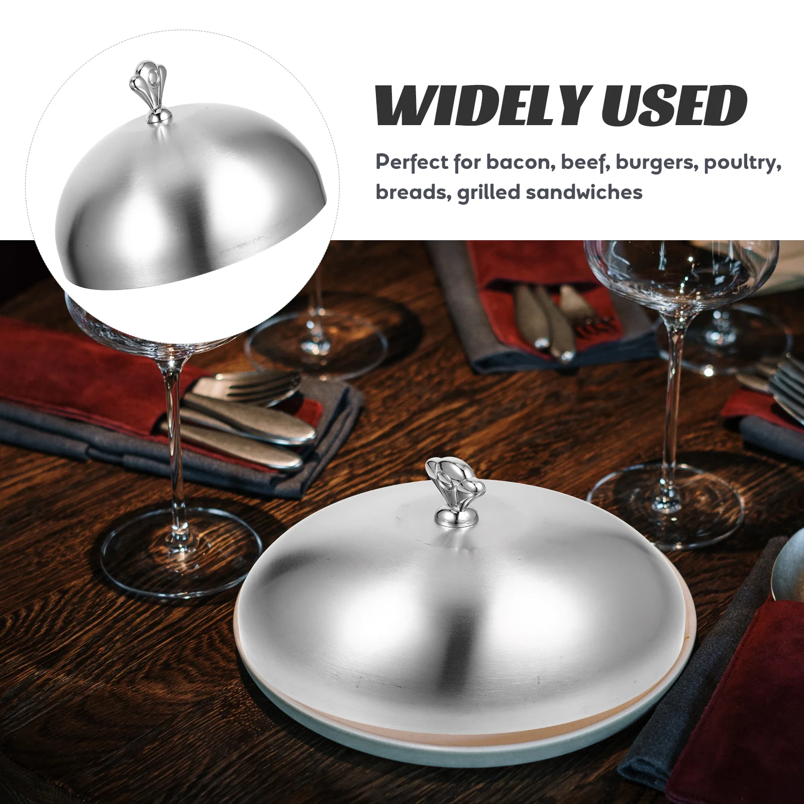 Stainless Steel Food Cover Dome Shaped Lid for Bacon Beef Burgers Poultry Breads Grilled Sandwiches Cookouts Metal Food Cover
Stainless Steel Food Cover Dome Shaped Lid for Bacon Beef Burgers Poultry Breads Grilled Sandwiches Cookouts Metal Food Cover