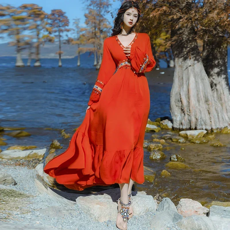 Red Chiffon Dress Long Sleeves High Waist Deep V-neck Loose Large Hem Hot Fixes Women Photography Maxi Dress
Red Chiffon Dress Long Sleeves High Waist Deep V-neck Loose Large Hem Hot Fixes Women Photography Maxi Dress