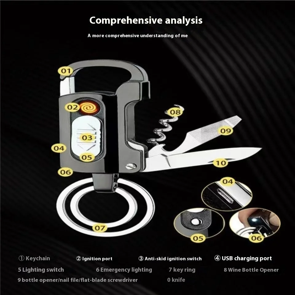 Hot Sale Keychain Multifunctional USB Electronic Cigarette Lighter Bottle Opening Infrared Personalized Trendy Windproof Lighter
Hot Sale Keychain Multifunctional USB Electronic Cigarette Lighter Bottle Opening Infrared Personalized Trendy Windproof Lighter