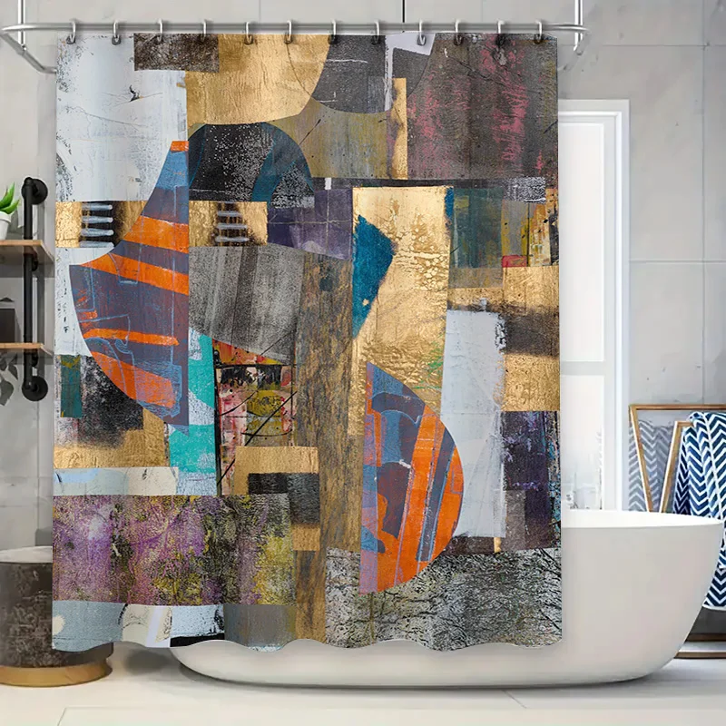 Gold Foil Accents Blue Orange Abstract Shower Curtain Set for Bathroom Decor Textured Geometric Print Polyester Fabric 72 x 84 I
Gold Foil Accents Blue Orange Abstract Shower Curtain Set for Bathroom Decor Textured Geometric Print Polyester Fabric 72 x 84 I