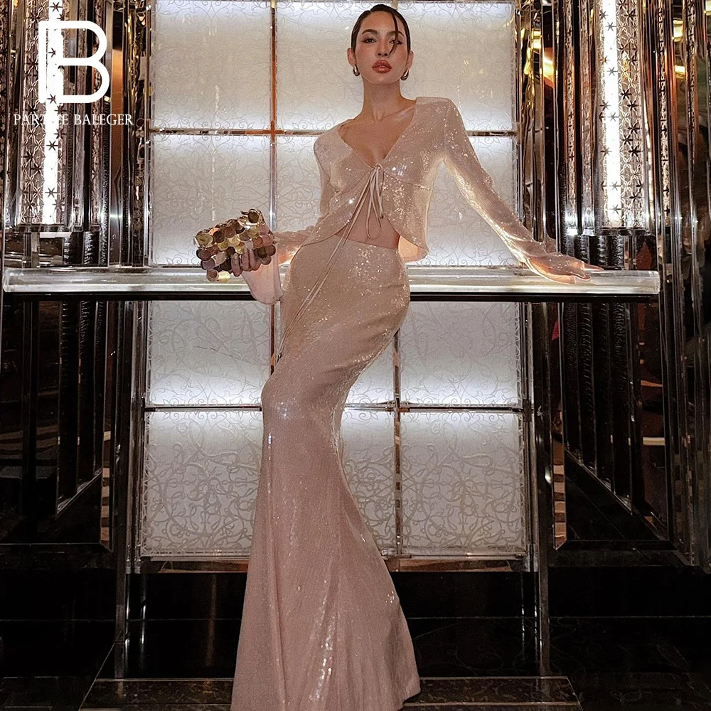 PB Elegant Deep V Light Pink Sequin Two Piece Mermaid Long Dress Long Sleeve Slim Formal Party Evening Gowns for Women
PB Elegant Deep V Light Pink Sequin Two Piece Mermaid Long Dress Long Sleeve Slim Formal Party Evening Gowns for Women