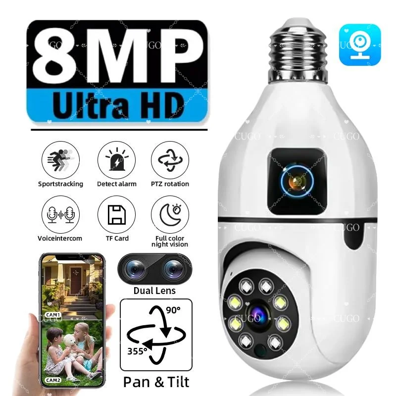 8MP E27 Bulb WIFI Camera 8X Zoom Dual Lens Indoor Surveillance Human Tracking Full Color Night Vision CCTV Indoor Video Camera
8MP E27 Bulb WIFI Camera 8X Zoom Dual Lens Indoor Surveillance Human Tracking Full Color Night Vision CCTV Indoor Video Camera