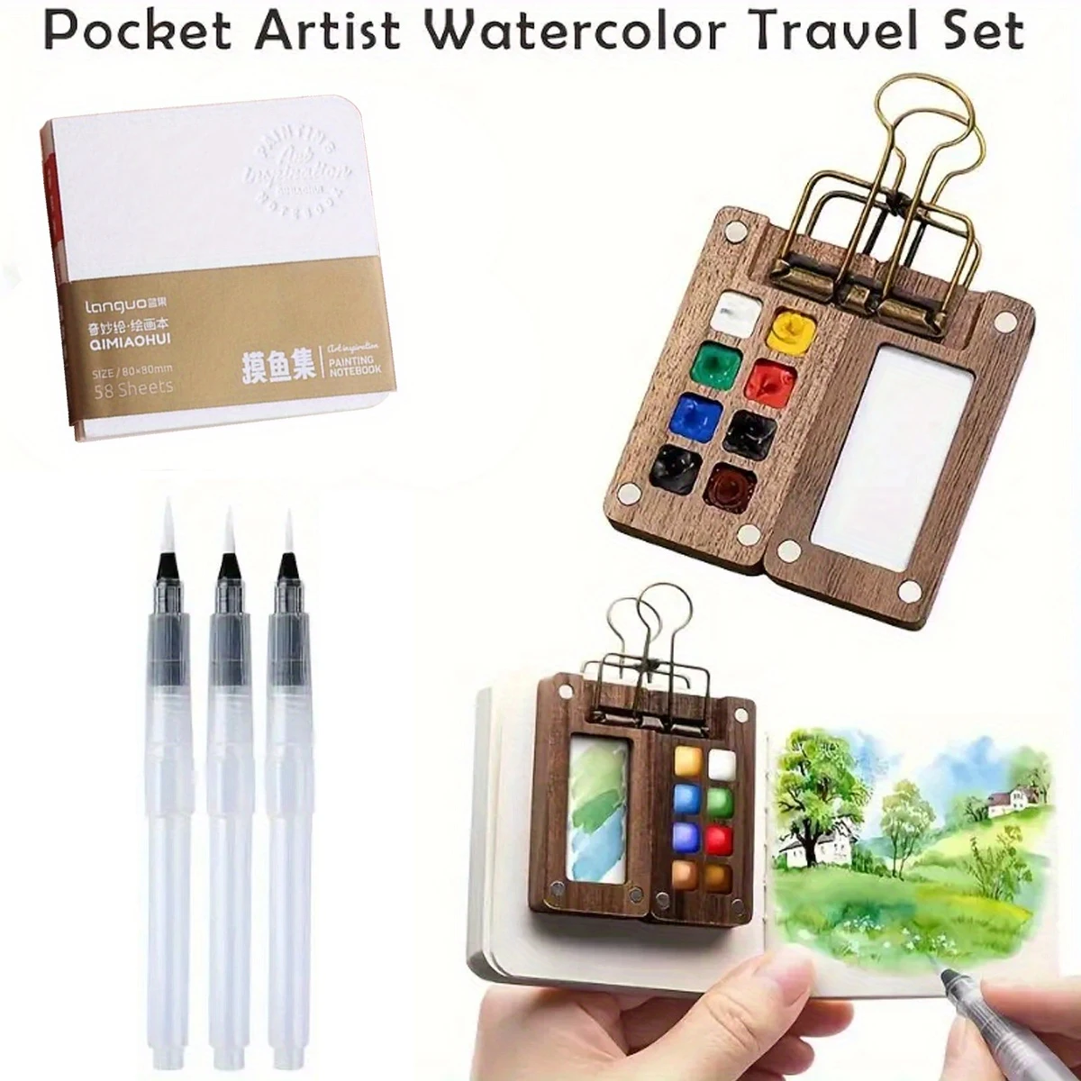 8/15-Unit Wooden Grid Watercolor Palette Travel Set-3 Mini Brushes for Sketching|Must-Have Art Supplies&Thoughtful Festival Gift
8/15-Unit Wooden Grid Watercolor Palette Travel Set-3 Mini Brushes for Sketching|Must-Have Art Supplies&Thoughtful Festival Gift