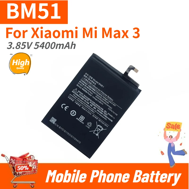 High Quality BM51 Phone Battery 3.85V 5400mAh For Xiaomi Mi Max 3 Brand New Replacement Battery
High Quality BM51 Phone Battery 3.85V 5400mAh For Xiaomi Mi Max 3 Brand New Replacement Battery
