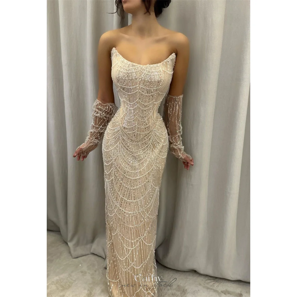 Cathy Customized Luxury Strapless Beading Prom Dresses Sheath Shiny Sequins vestidos de noiva Detachable Sleeves Formal Evening
Cathy Customized Luxury Strapless Beading Prom Dresses Sheath Shiny Sequins vestidos de noiva Detachable Sleeves Formal Evening