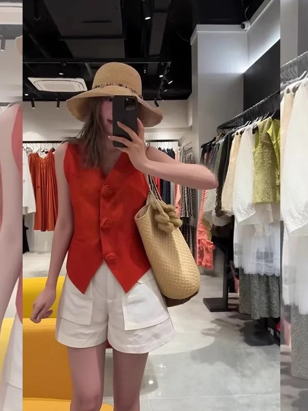 Stylish Red Vest And Shorts Two-Piece Set Summer Fashionable Casual High Waist Bubble Sleeve round Neck Loose Fit Women's Ens...
Stylish Red Vest And Shorts Two-Piece Set Summer Fashionable Casual High Waist Bubble Sleeve round Neck Loose Fit Women's Ens...