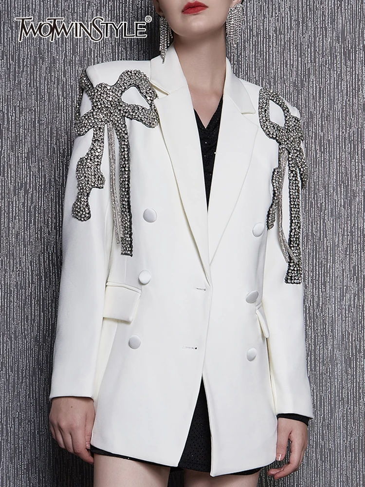 TWOTWINSTYLE Patchwork Diamond Blazers For Women Notched Collar Long Sleeve Slim Temperament Blazer Female Fashion Clothes New
TWOTWINSTYLE Patchwork Diamond Blazers For Women Notched Collar Long Sleeve Slim Temperament Blazer Female Fashion Clothes New