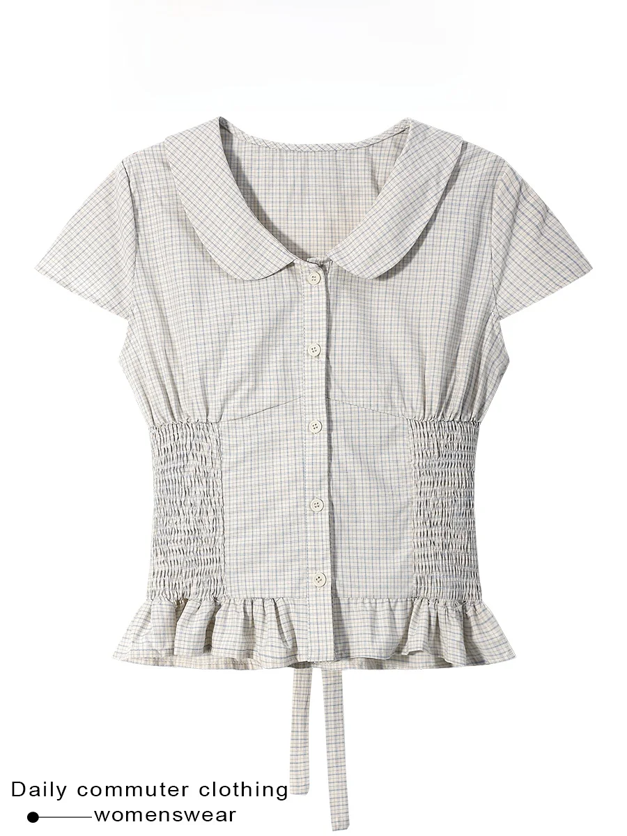 Coshehkg Intellectual Style Color Block Plaid Doll Collar Short Sleeve Shirt Women's Summer New Folded Waist Cinching Top
Coshehkg Intellectual Style Color Block Plaid Doll Collar Short Sleeve Shirt Women's Summer New Folded Waist Cinching Top